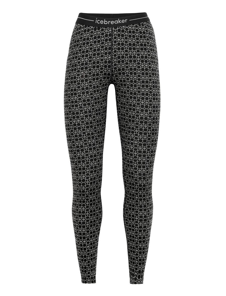 Black / Snow Icebreaker Merino 250 Vertex Alpine Geo Women's Leggings | AU 1531LISH